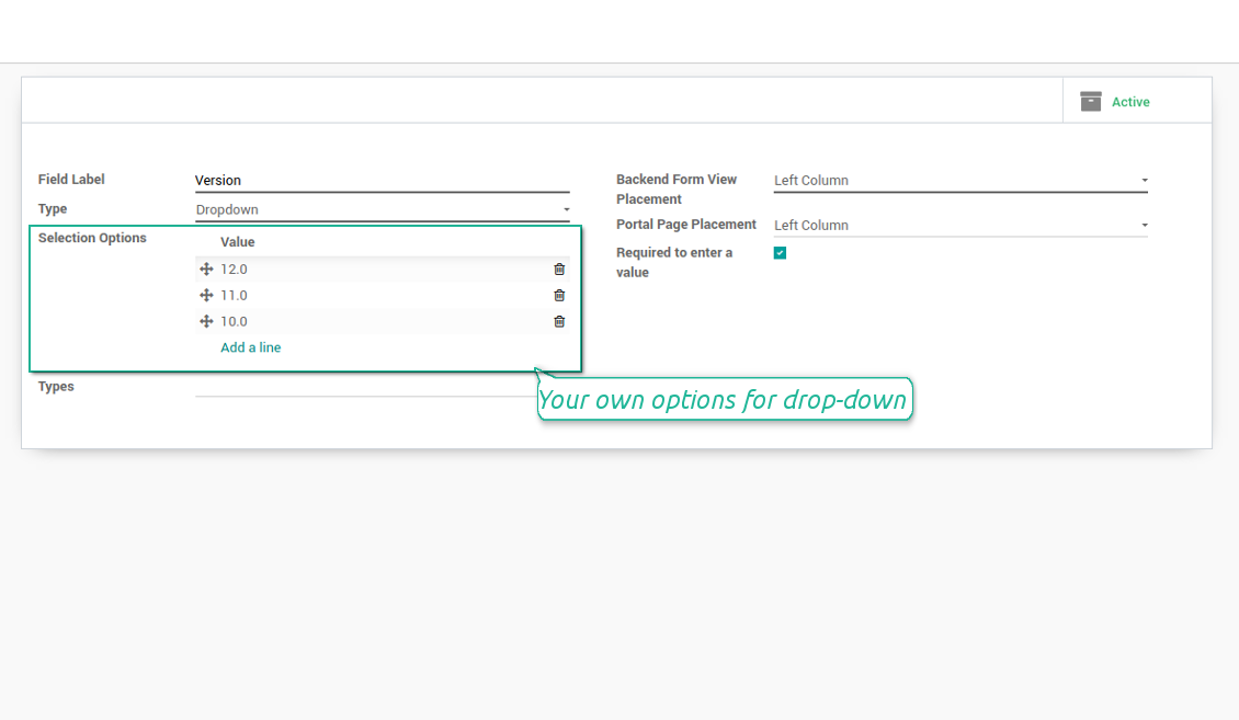 Selection fields for tasks