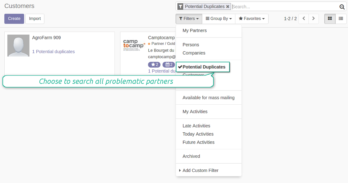 Filter customers duplicates