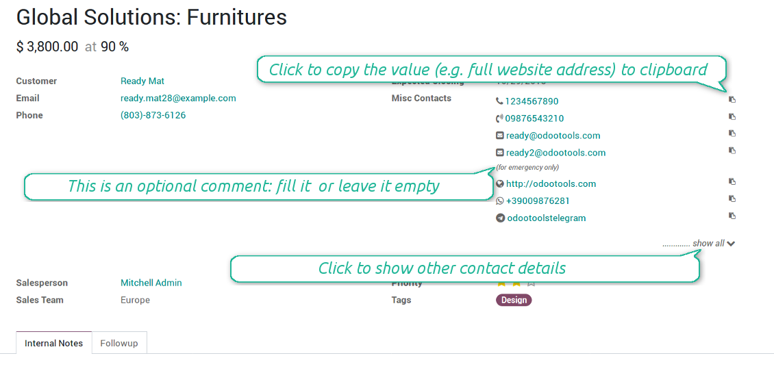 Contact details readonly