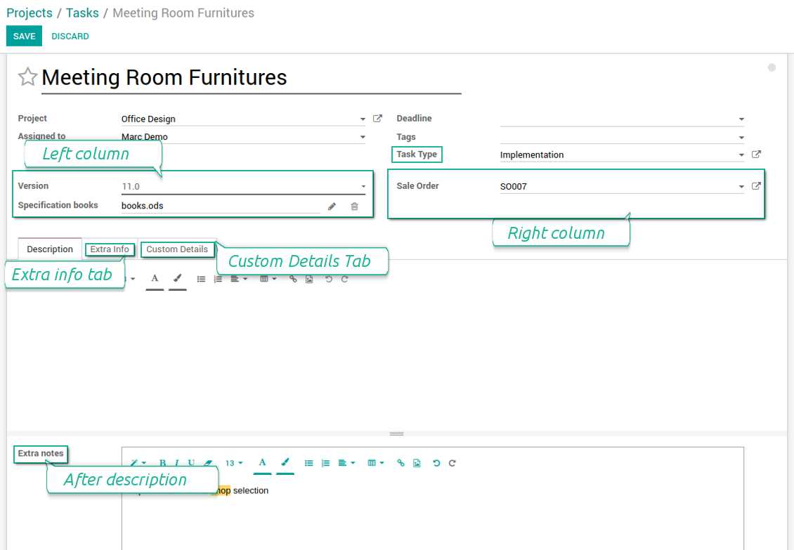 Customized form view of tasks
