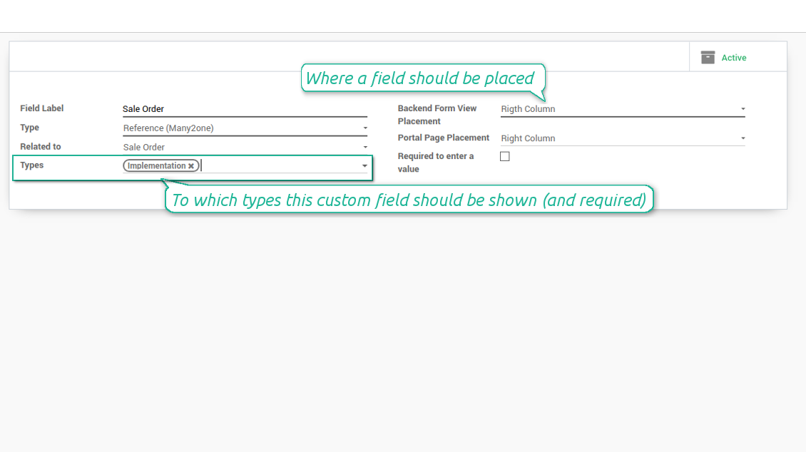 Custom fields depend on task types