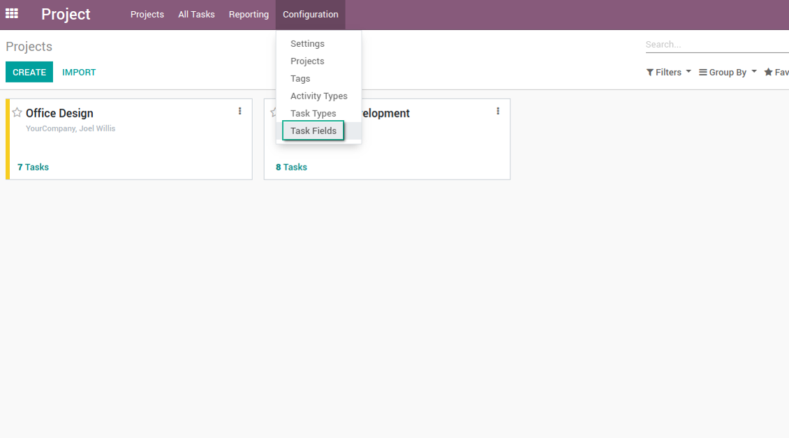 Menu for custom fields of tasks