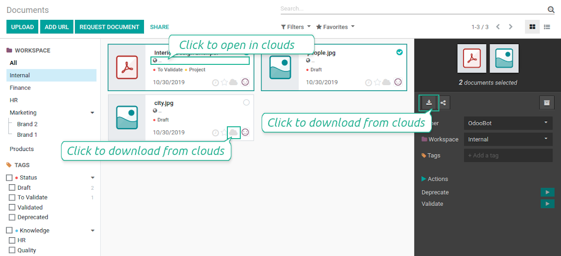 Odoo documents sync interface
