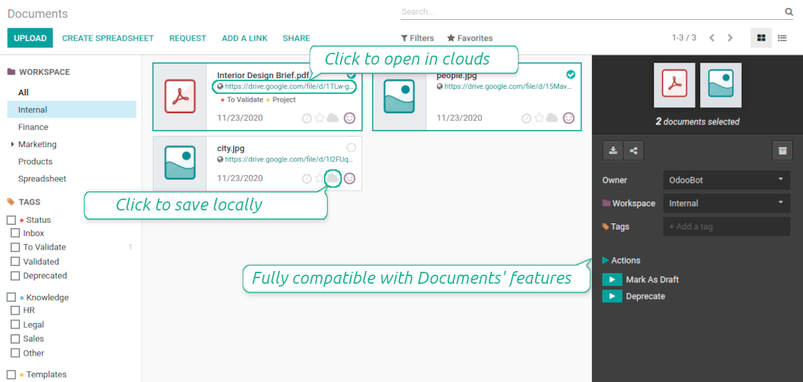 Odoo documents sync interface