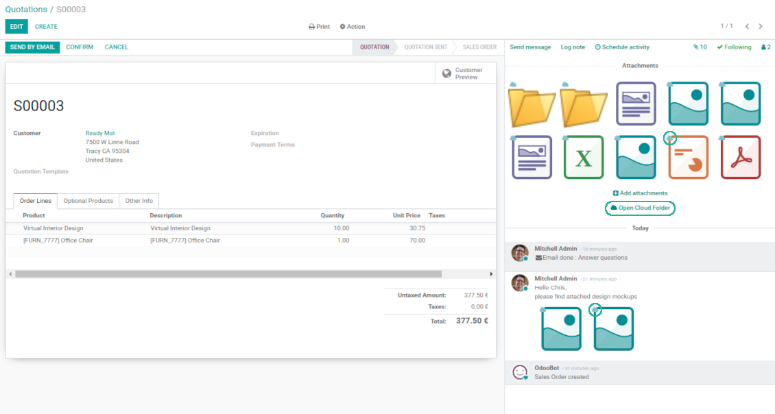 Synced items right in Odoo chatter