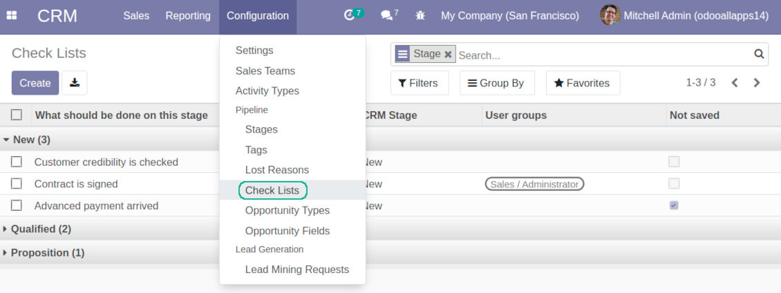 CRM Check list own view