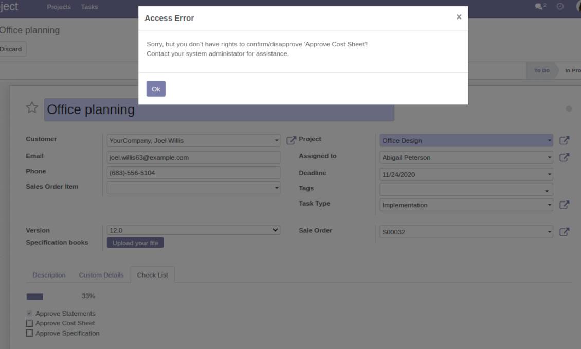User groups per Odoo project check items