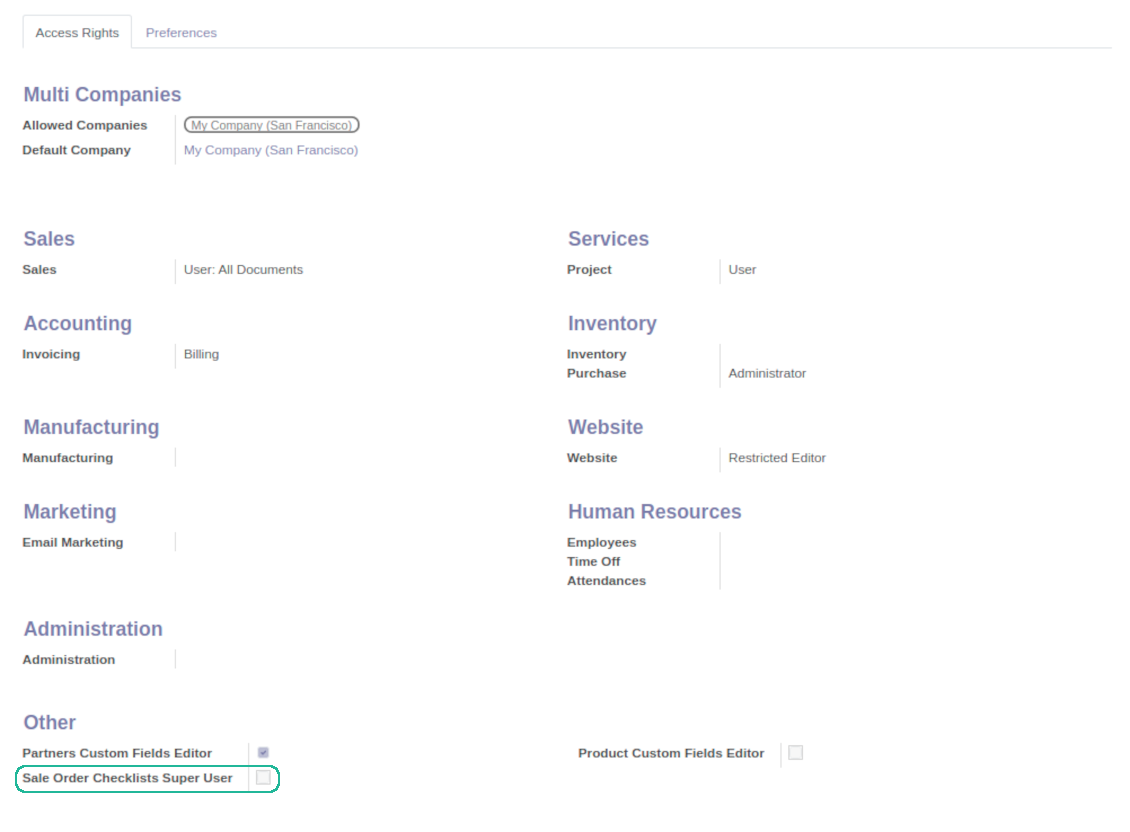 Check list super access level