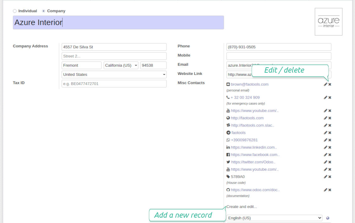 Odoo contact details editable