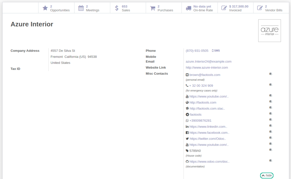 Contact details readonly complete list widget
