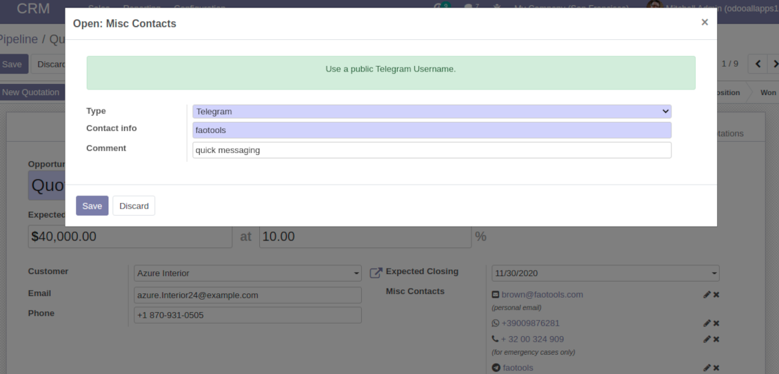 Odoo contact record create and edit