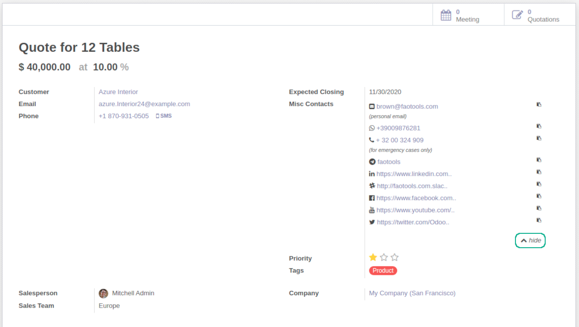 Contact details readonly expand and collapse