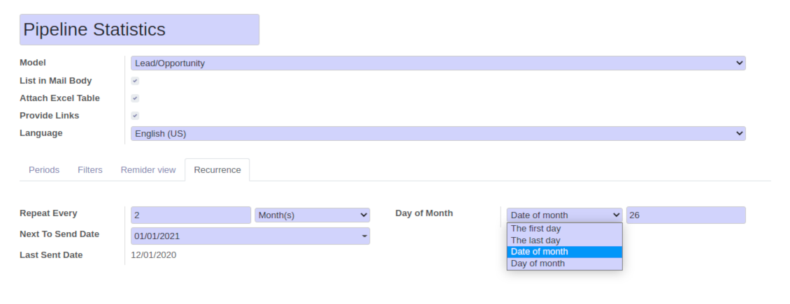 Odoo monthly report