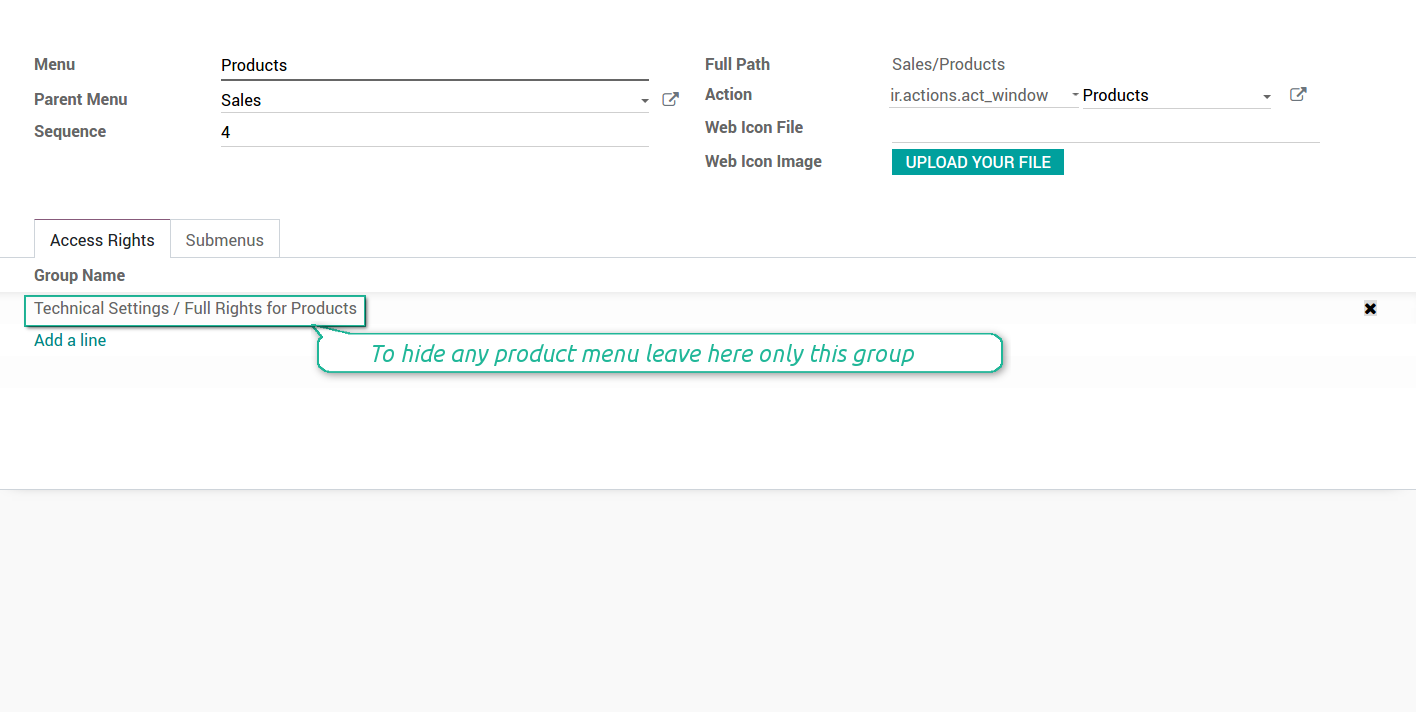 Odoo Product Menus