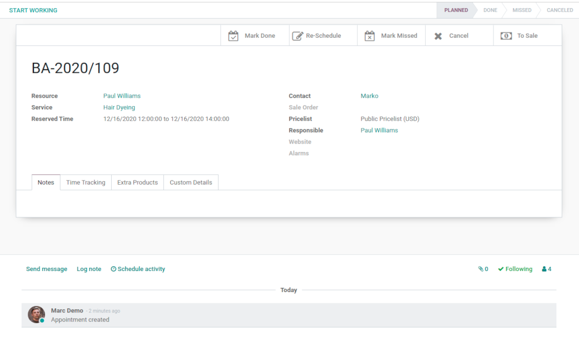 Appointment form view