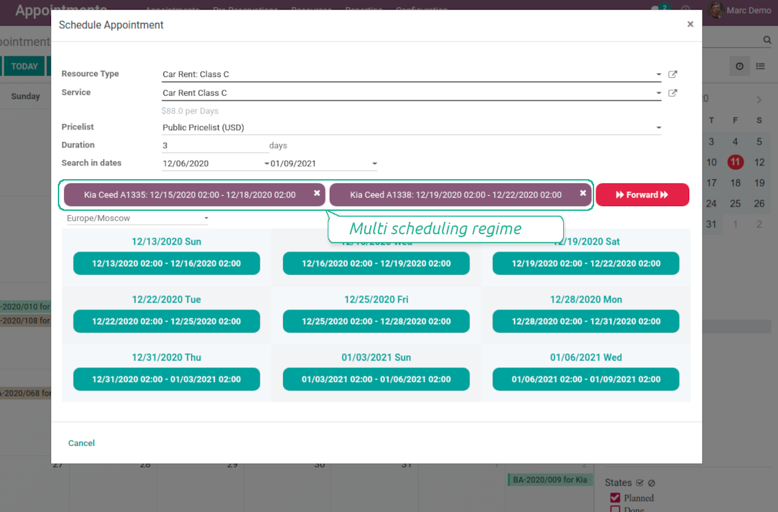 Appointment wizard multi scheduling