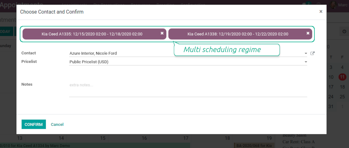 Quick multiple time slots reservation