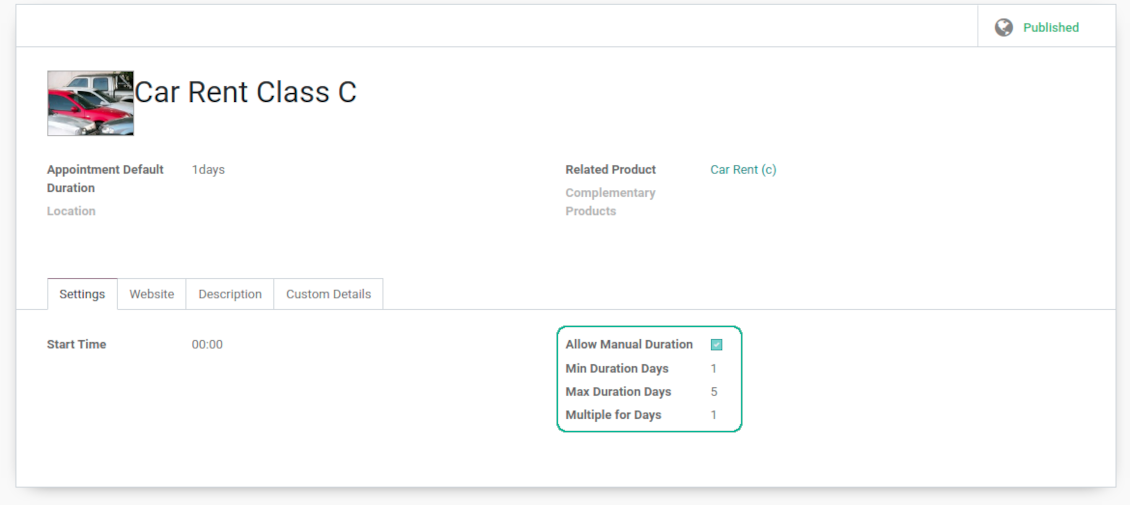 Service duration and price setup