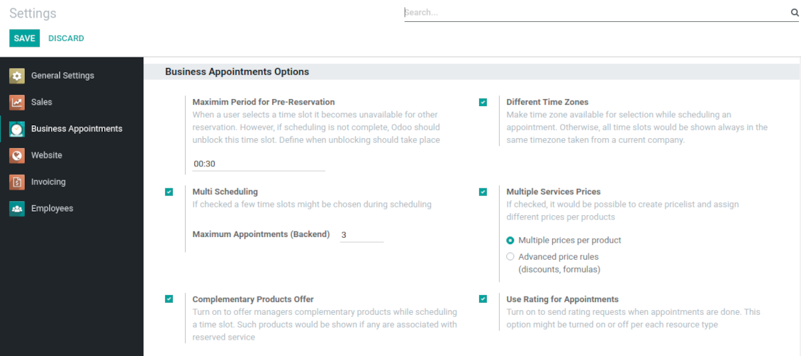 Configuration page: main options
