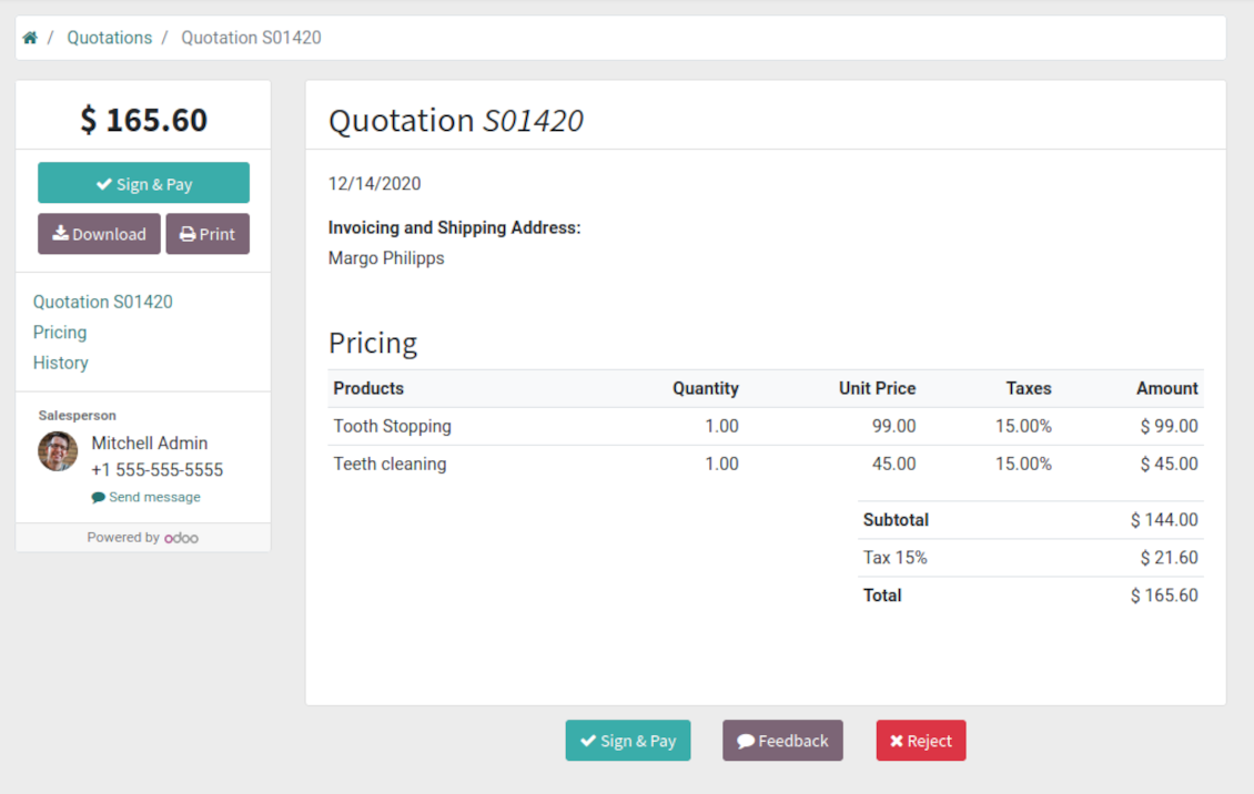 Service sales order in portal