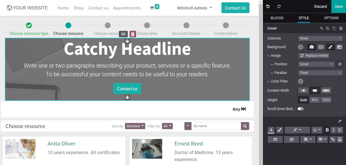 Website builder to describe reservation process