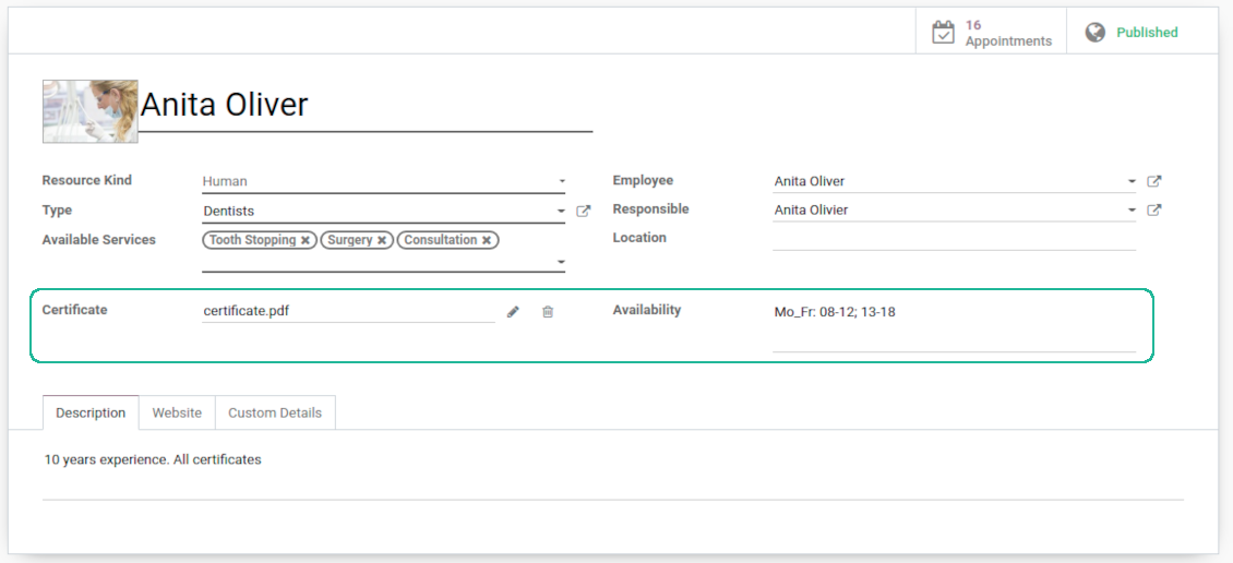Custom booking details in Odoo backend