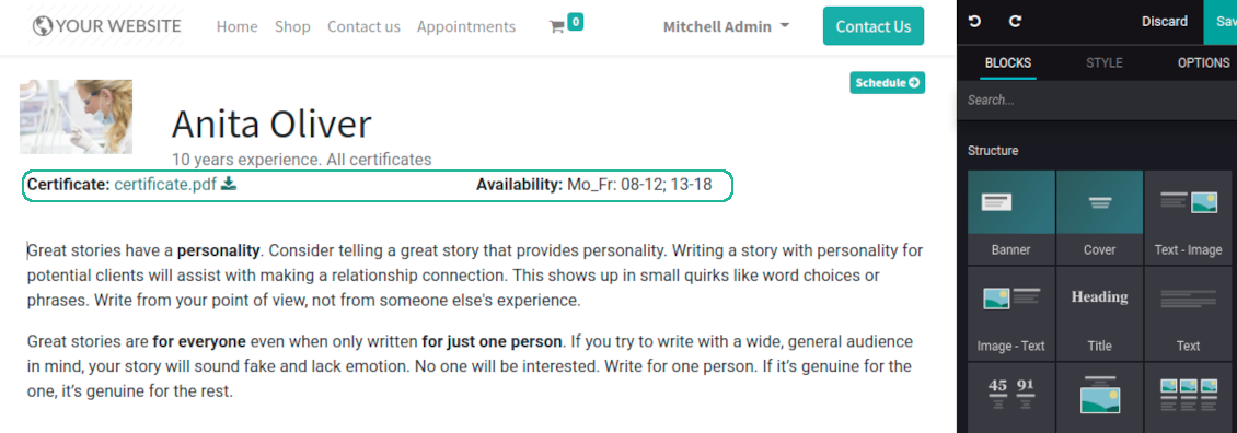 Custom details on Odoo website