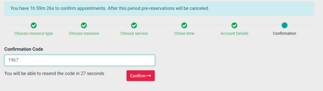 Confirmation code email to schedule appointment
