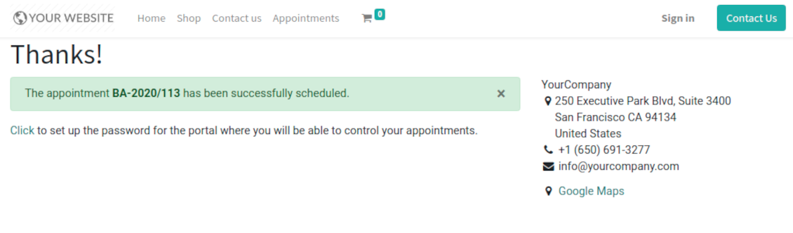 Success appointment page