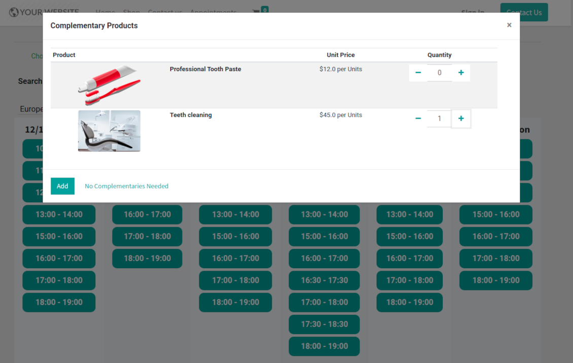 Website suggested products popup