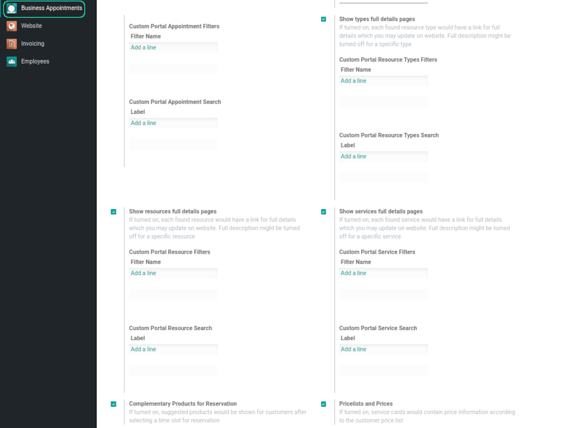 Configuration page: Odoo website-specific options part 2