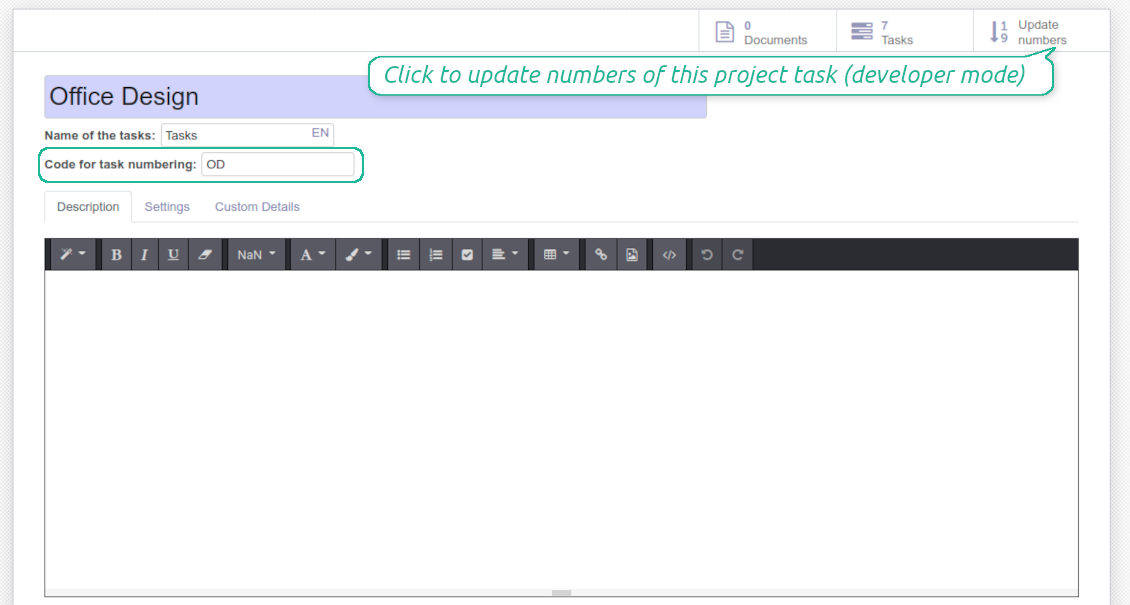 Project code in tasks sequence
