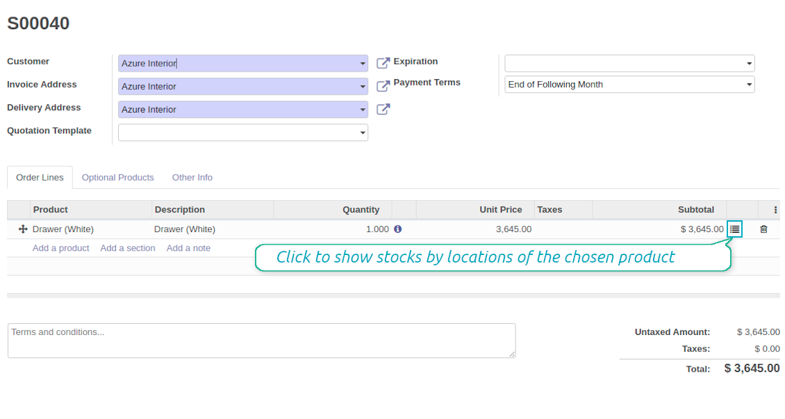 The sales button to show inventories by locations