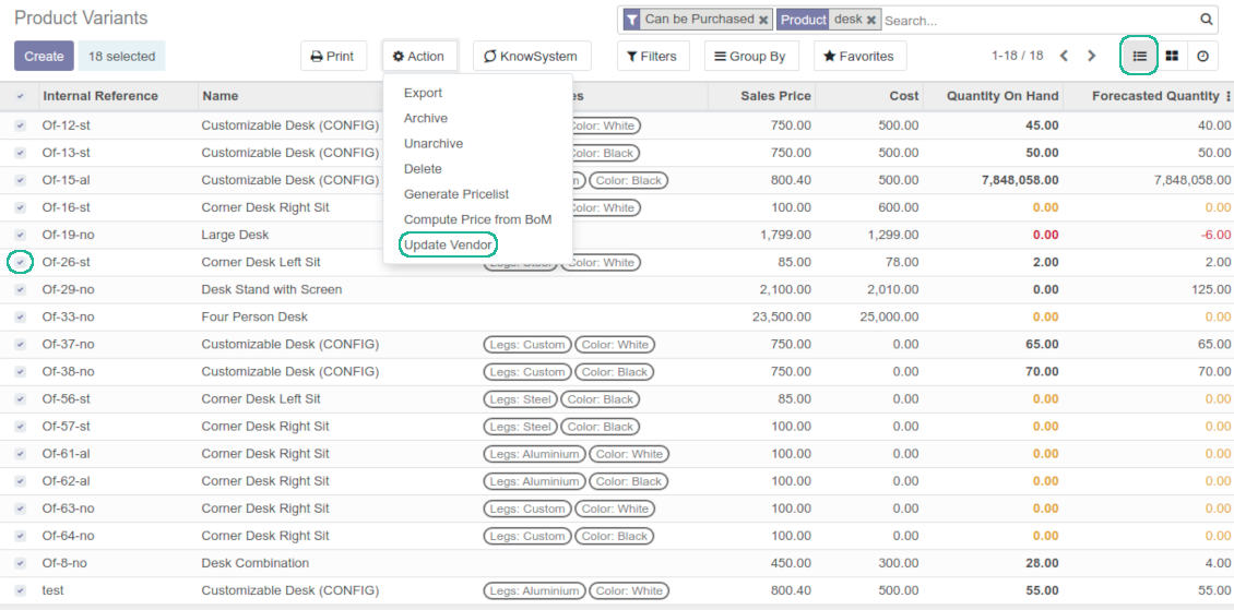 Variants vendors' adding