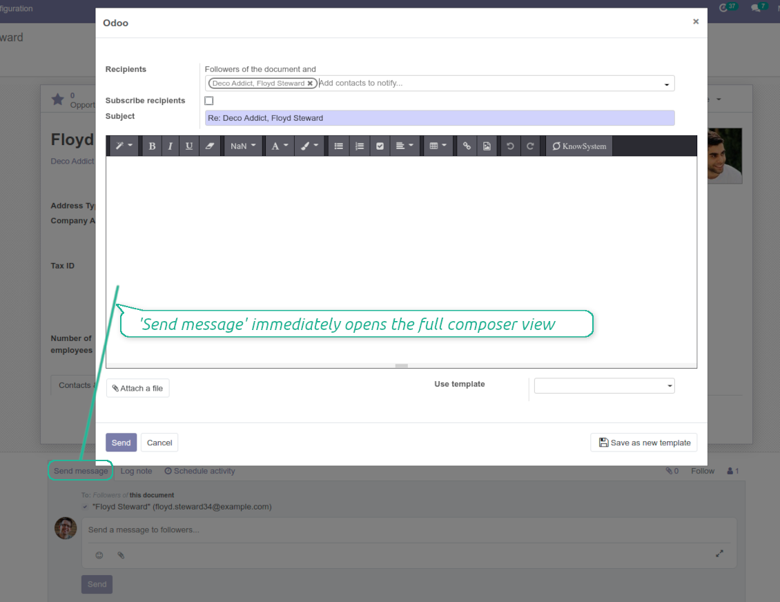 Instant access for Odoo full-featured composer
