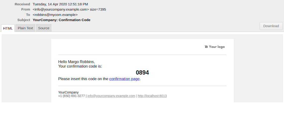 Email with booking confirmation code