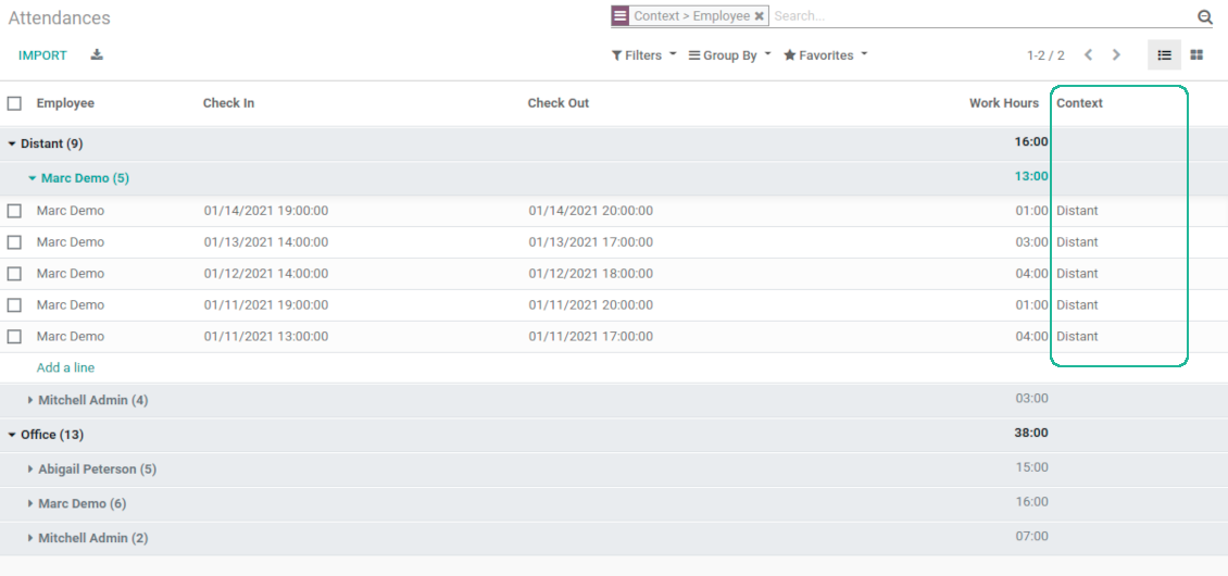 Odoo attendances with reason