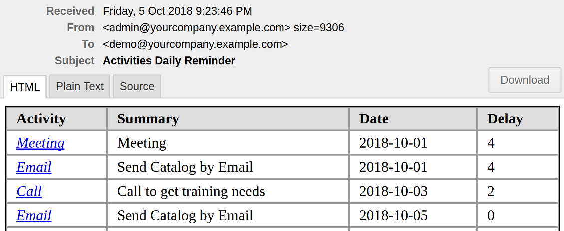 Odoo activities reminder