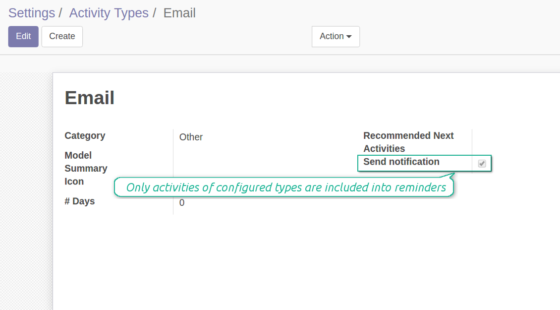 Activity types for reminders