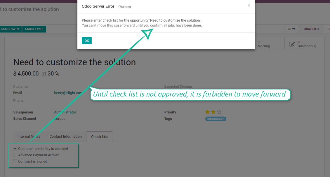 Check list blocks opportunity moves