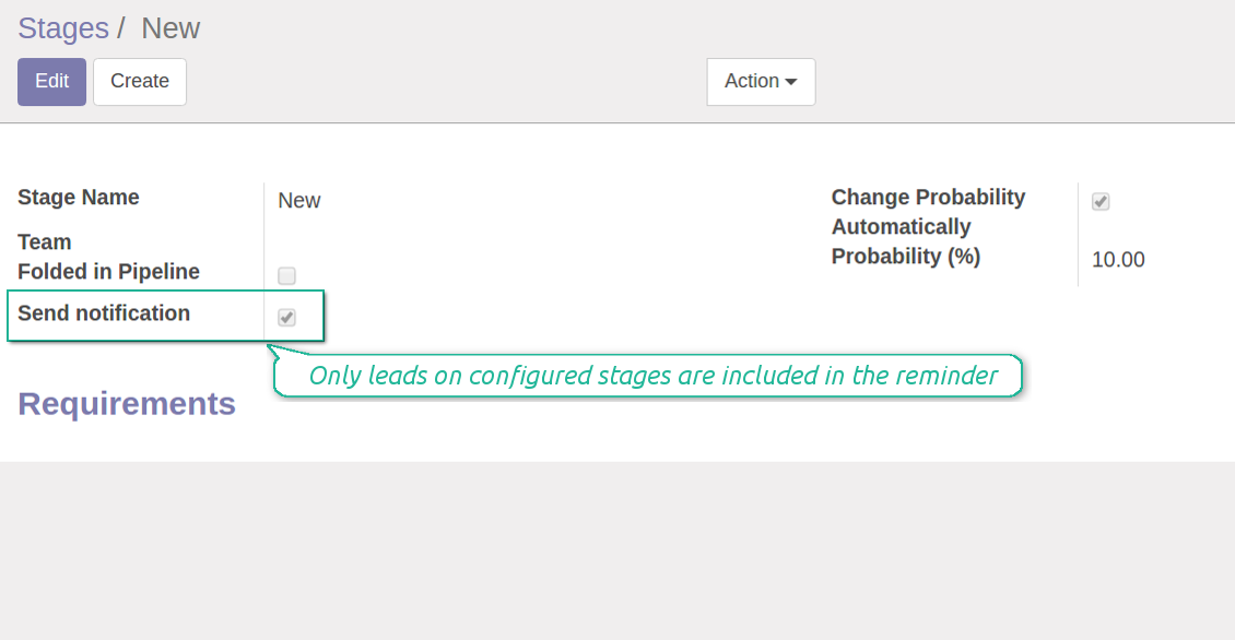 CRM stages for reminder
