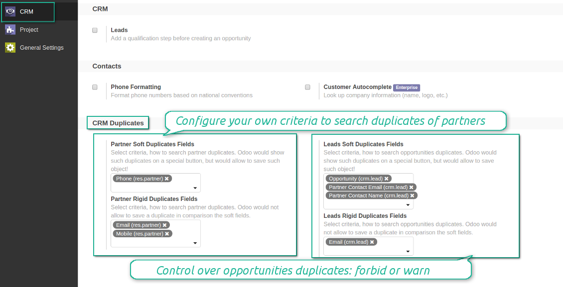Odoo configure soft and rigid criteria to search duplicates