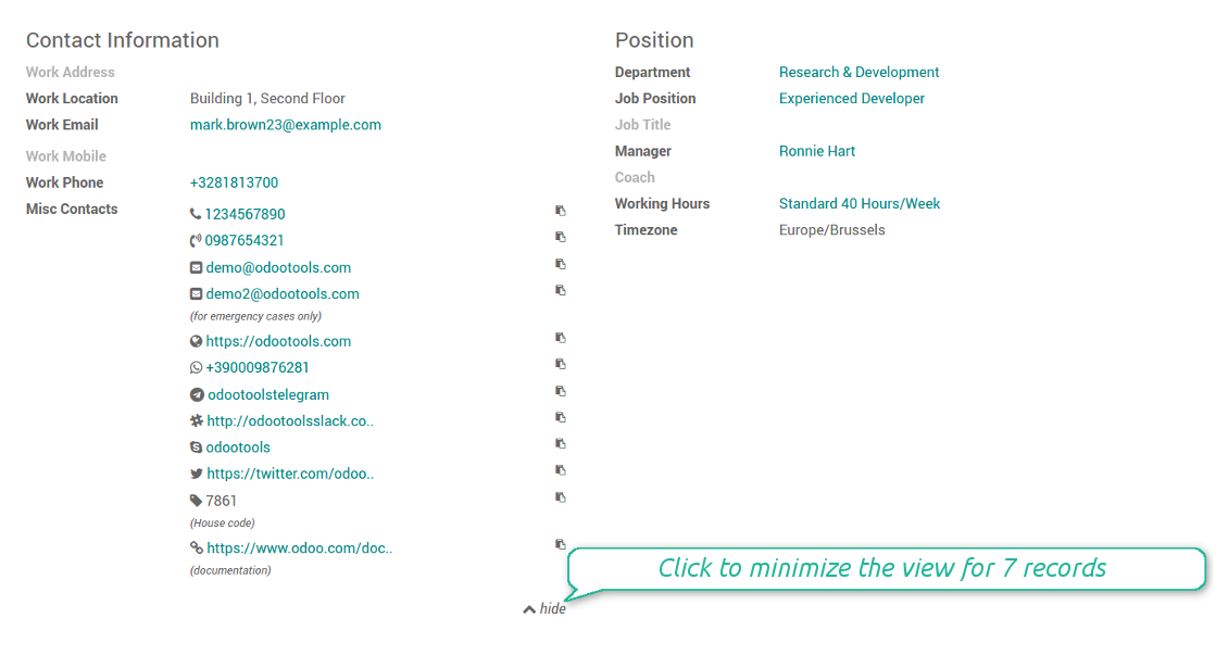 Contact details readonly expand and collapse