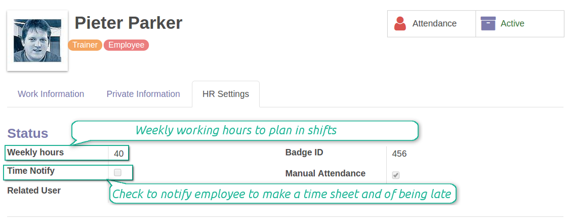 Timesheet employee settings