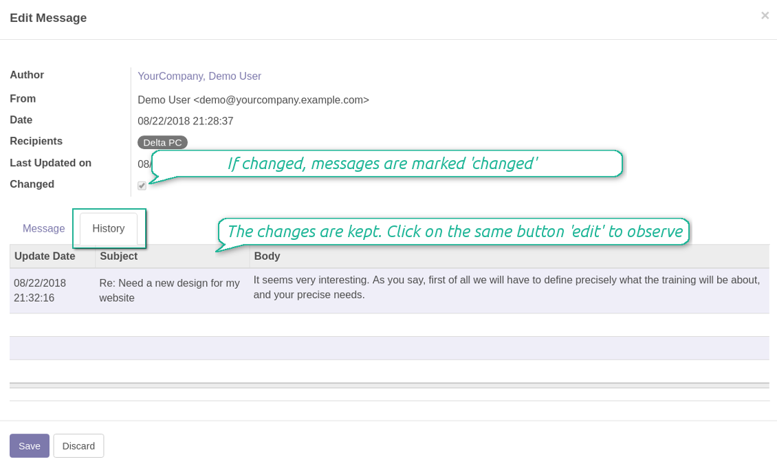 Message changes history
