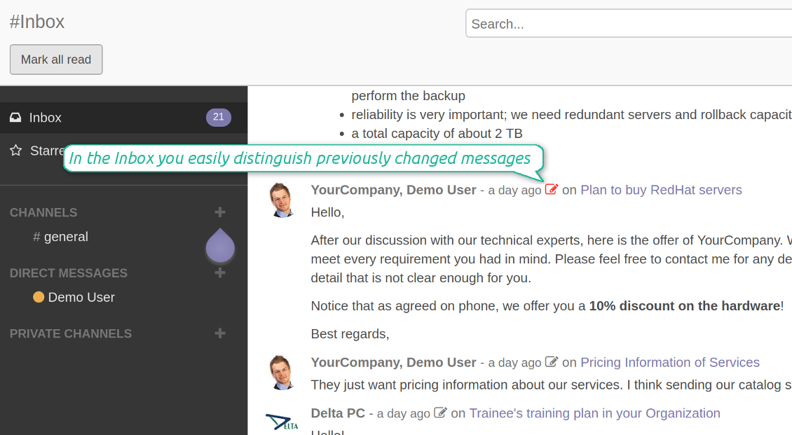Inbox edited messages