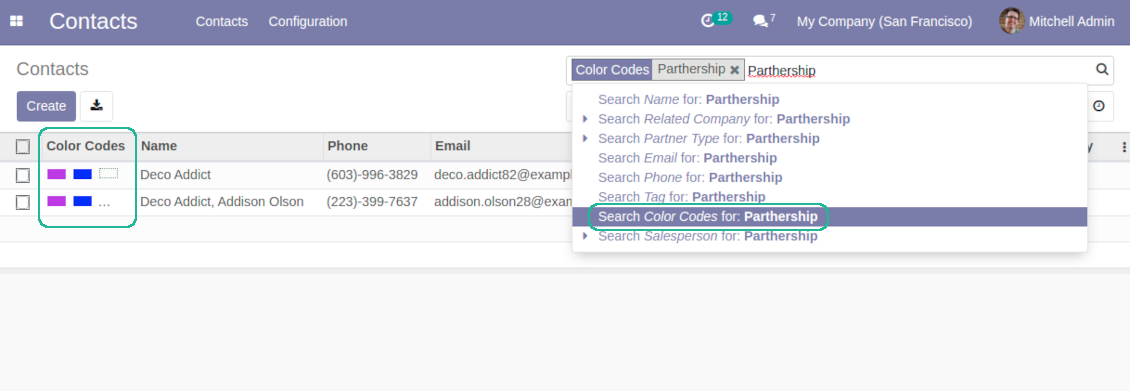 Odoo tree view color codes