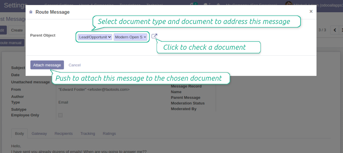 Odoo wizard to assign messages