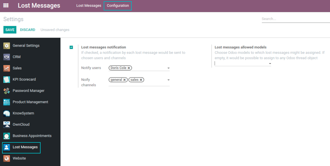 Odoo lost messages notification