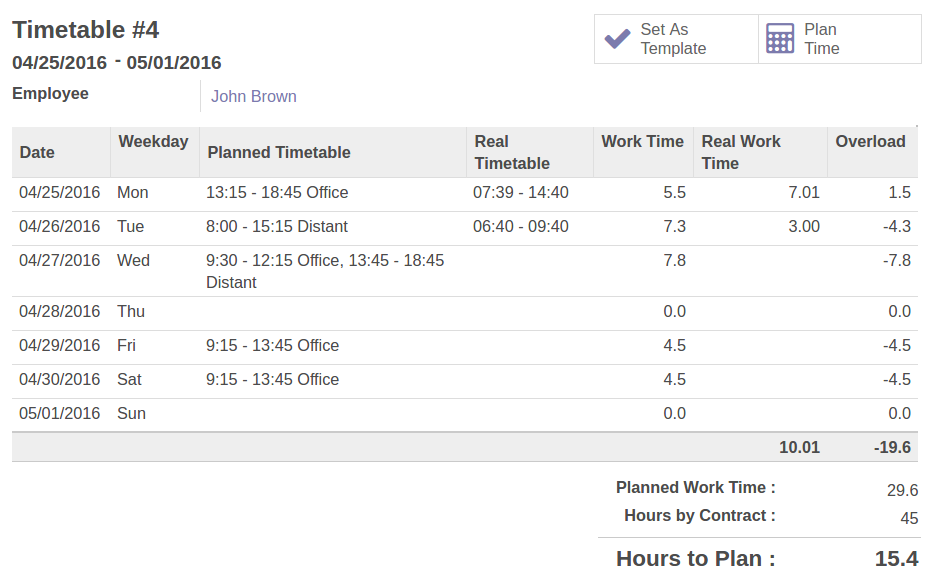 Odoo Flexible timetable